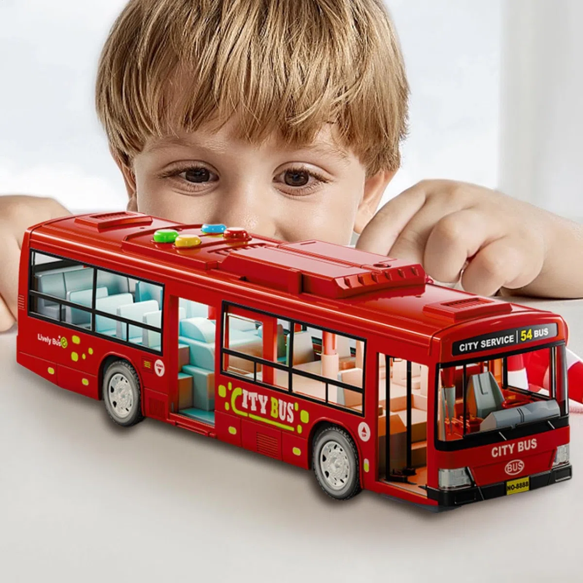 Générique Modello Bus – Grande Modello Auto | Veicoli Giocattoli Educativi a Batteria con Musica E Luce, Porte Apribili per , Stimolazione E Compleanno