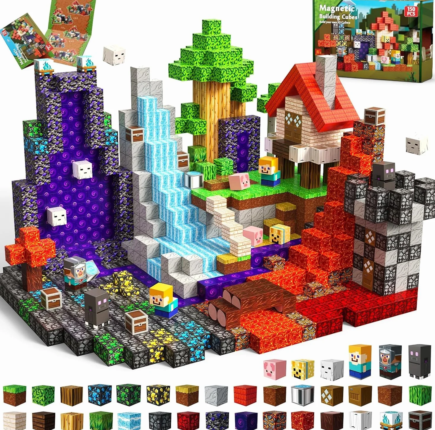 Goody King Costruzioni Magnetiche, 150 Pezzi Costruzioni Magnetiche per Bambini, Porta del Tempo della Foresta, Montessori Creativi Regali da 3-9 Anni Ragazzo e Ragazza Magnetic Building Blocks