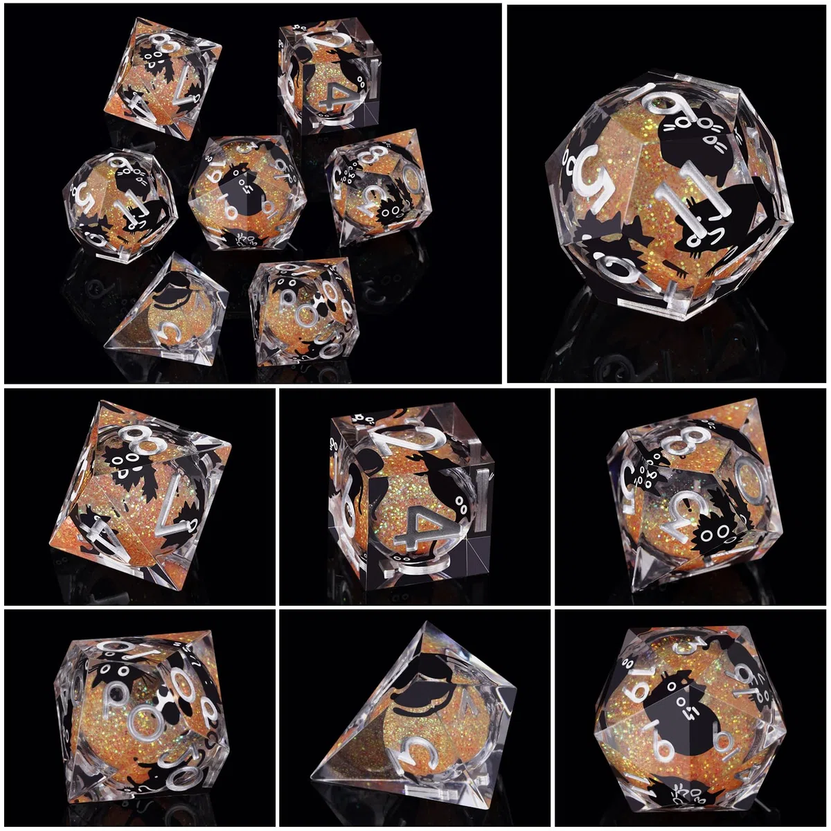 ORUZA D&D Liquid Core D4 D6 D8 D10 D12 D20 D% Gatto D&D Liquid Core Dadi D4 D6 D8 D10 D12 D20 D% Gatto Sabbia da gioco per Dungeons and Dragons RPG MTG Pathfinder