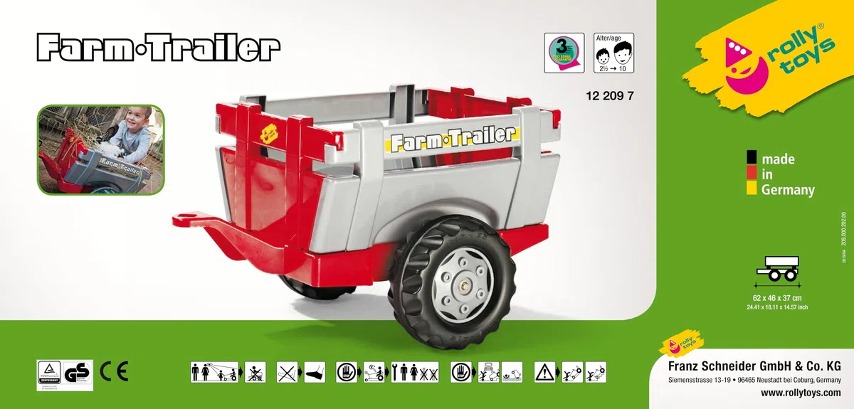 Rolly Toys 122097 - Rimorchio Farm Trailer, Rosso/Grigio