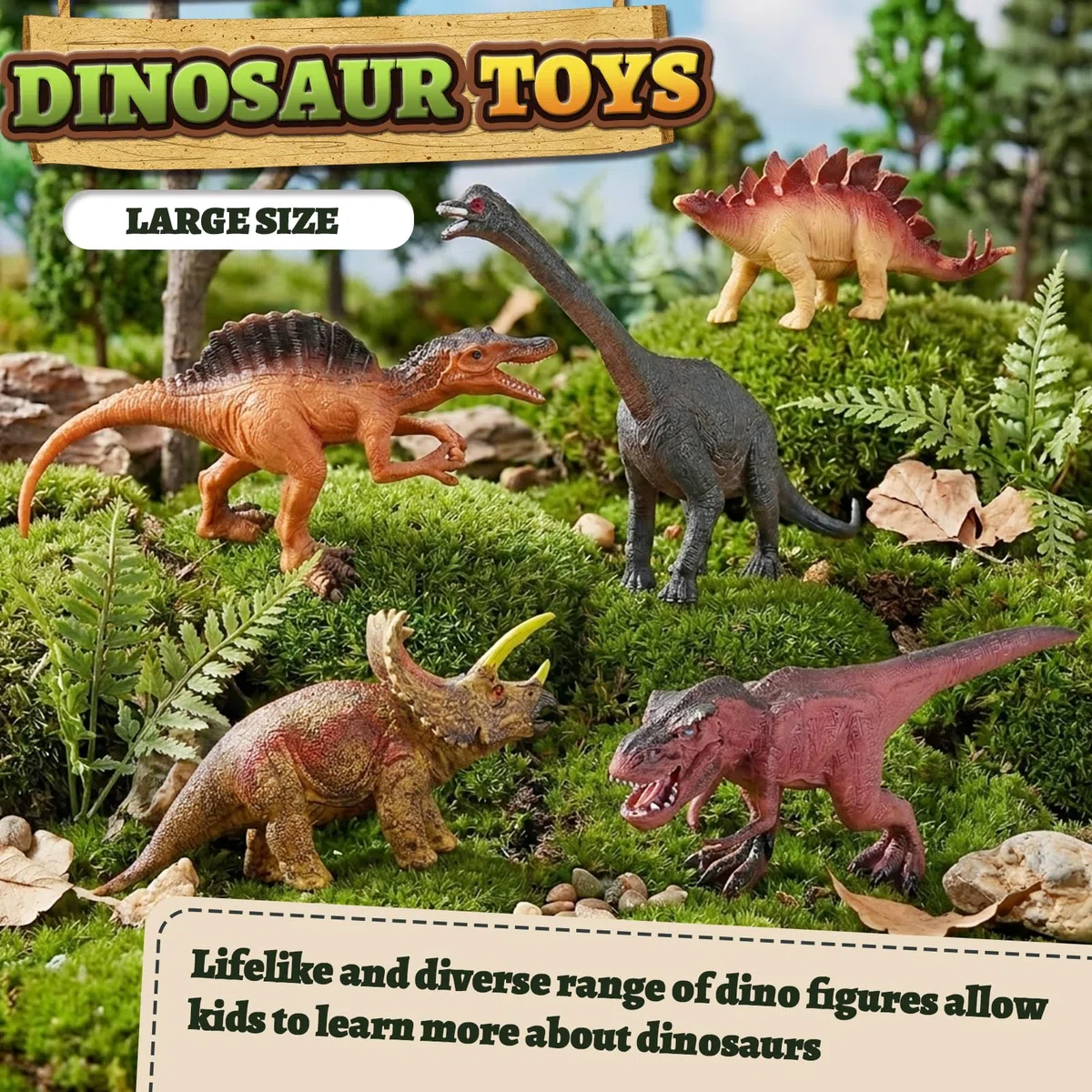 TOEY PLAY Grandi Dinosauri Giocattolo per Bambini, 12 Pezzi Figure Dinosauri Set, Realistico Dinosauro con T-Rex, Triceratop, Regalo per Ragazzi Ragazze 3 4 5 6 Anni