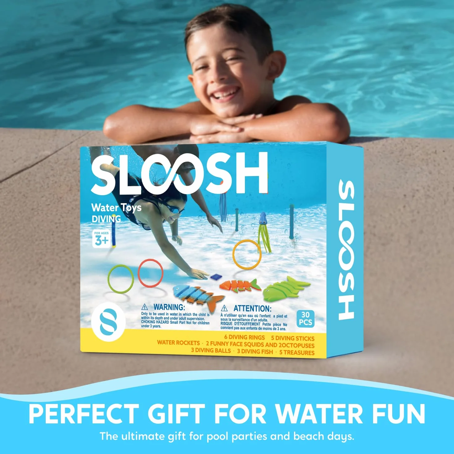 JOYIN 30 Piscina Immersione Giocattoli Giochi Acqua Bambini con Custodia Inclusa 5 Bastoncini da Immersione 6 Anelli da Immersione 5 Tesori dei Pirati 4 Siluri 3 Palline Giocattolo per Immersioni