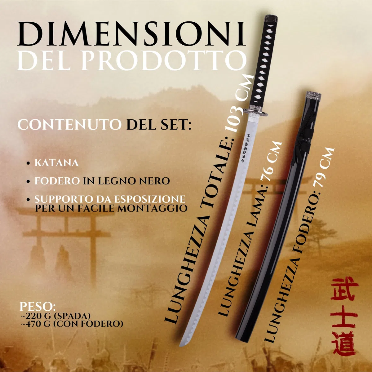 57 SPECIAL REPLICAS Spada Katana, Katana Ispirato L'ultimo Samurai 103 cm, Katane Bamboo, Include supporto espositivo, Elegante decorazione per interni, Regalo originale e sicuro JT10319