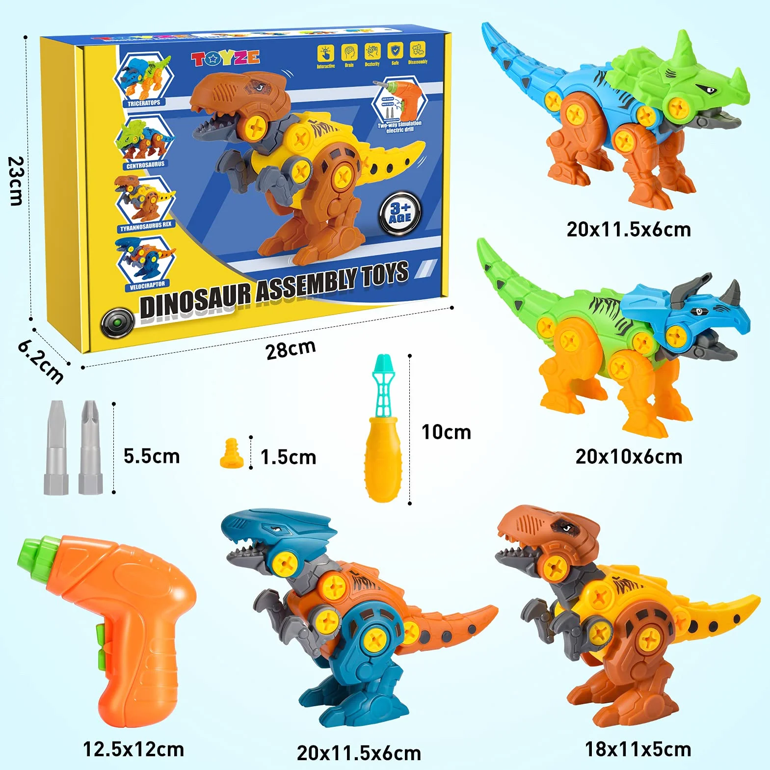 Toyzey Dinosauri Giocattolo Bambini 3-9 Anni,Giocattol Bambino 3-6 Anni Giochi Dinosauri Regali Bambina 6-9 Anni Giochi Educativi 3-9 Anni Bambini