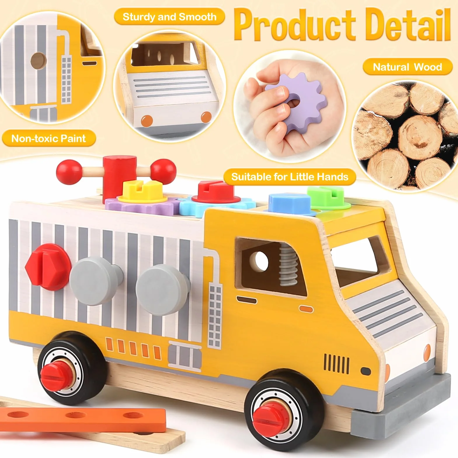 DINORUN Attrezzi Giocattolo in Legno, Montessori 3 Anni, Camion Cassetta Attrezzi, Regalo per Bambini 3-6 Anni, 47 Pezzi