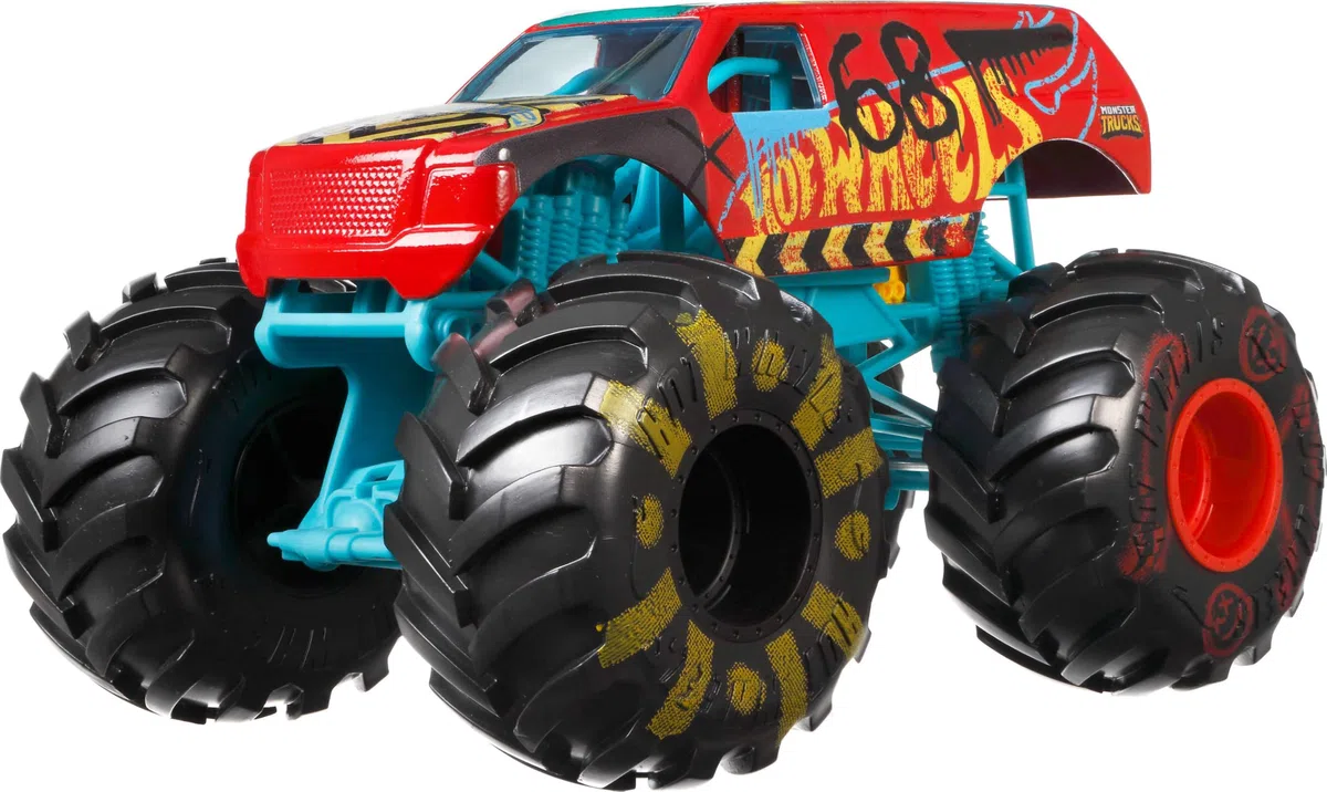 Hot Wheels Monster Trucks, Monster Truck di grandi dimensioni, scala 1:24, camion giocattolo pressofuso con ruote giganti e design alla moda