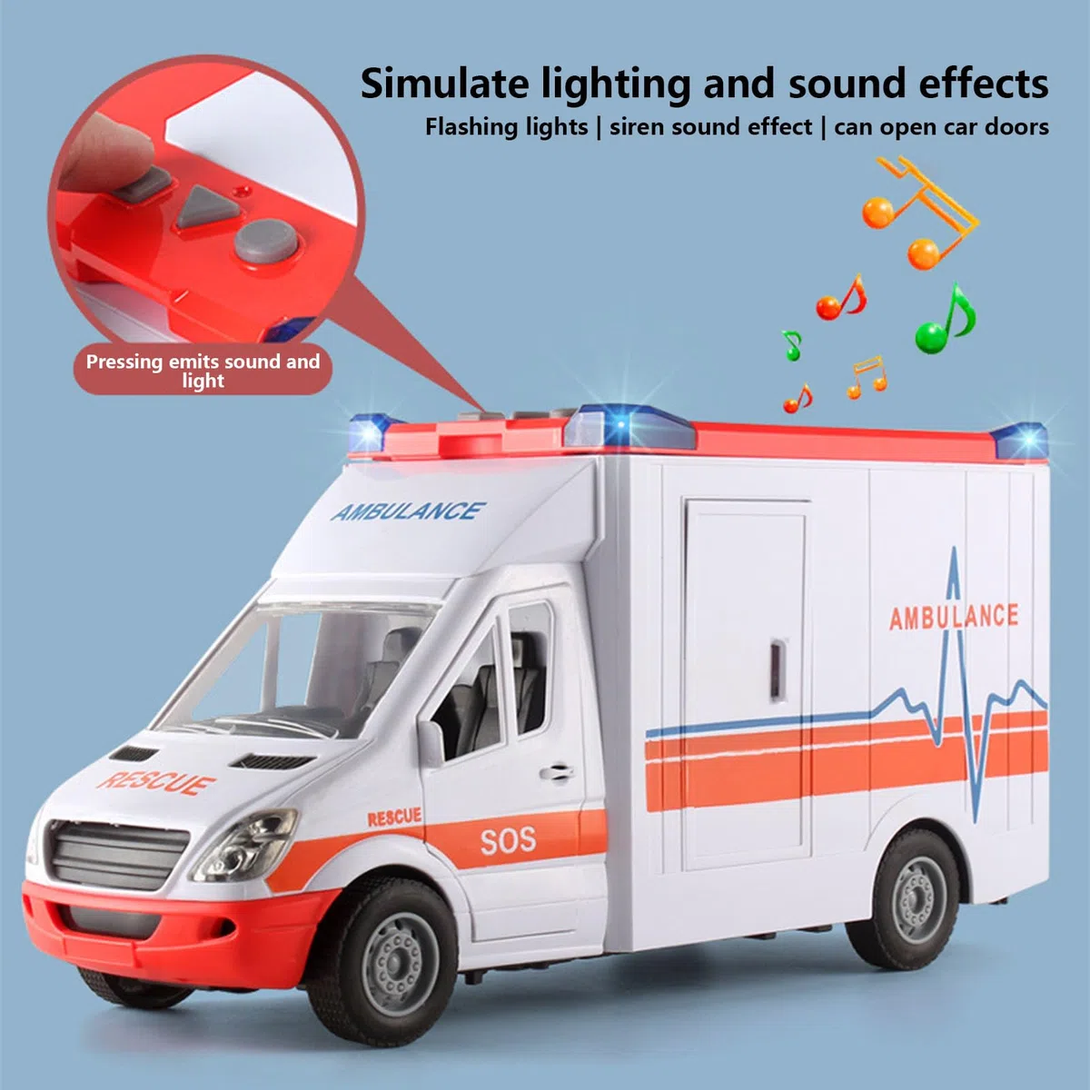 Ambulanza giocattolo per veicolo di soccorso – Camion di emergenza interattivo con e suoni, set da gioco per bambini con | Macchinina giocattolo educativa di grandi dimensioni