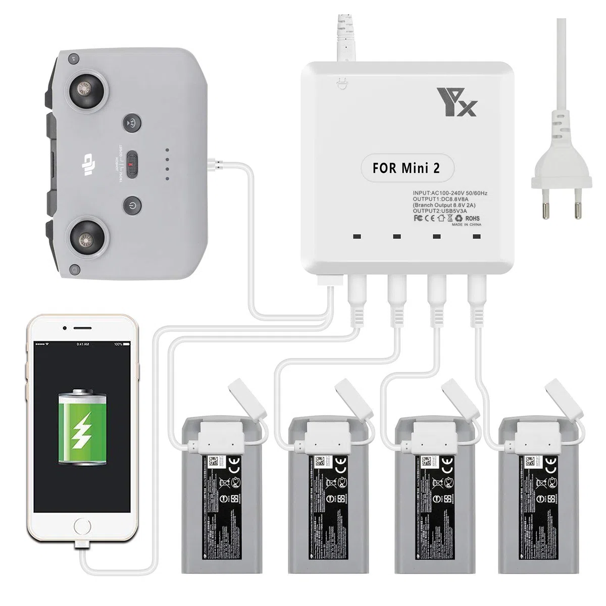Caricabatterie per DJI Mini 4K/2,Mini 2 SE Drone, 6 in 1 Caricatore,Ricarica 4 Batterie, Stazione di Ricarica Carica Batteria Accessori