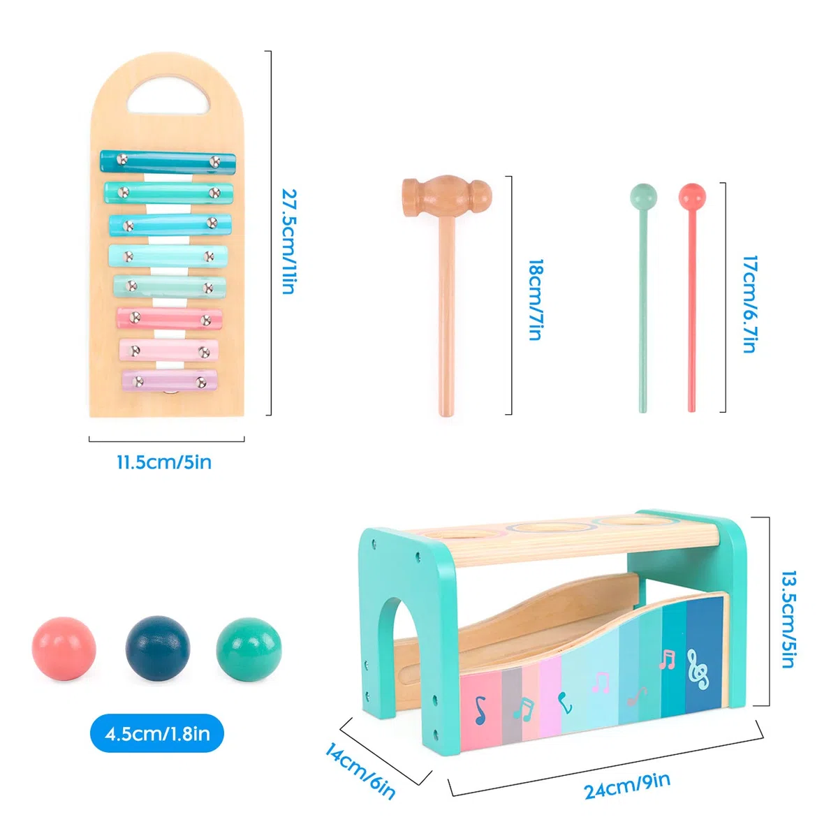 NUKied Banco delle Palline e Xilofono |Giocattolo di Martellamento in Legno con Xilofono e 2 Mazze Giocattolo Educativo in Legno |Regalo di Compleanno di Natale Capodanno per 1 2 3 + Anni Bambino