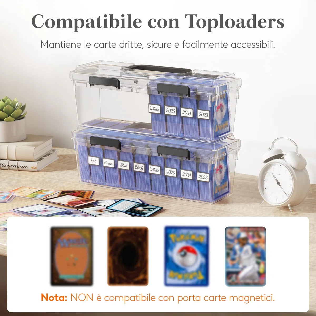 Lifewit Scatola Porta Carte con 16 Divisori Regolabili, Deck Box in Plastica con Chiusura Rinforzata ed Etichette Scrivibili, DeckBox da Gioco per un Massimo di 1800 Carte, 2 Pezzi