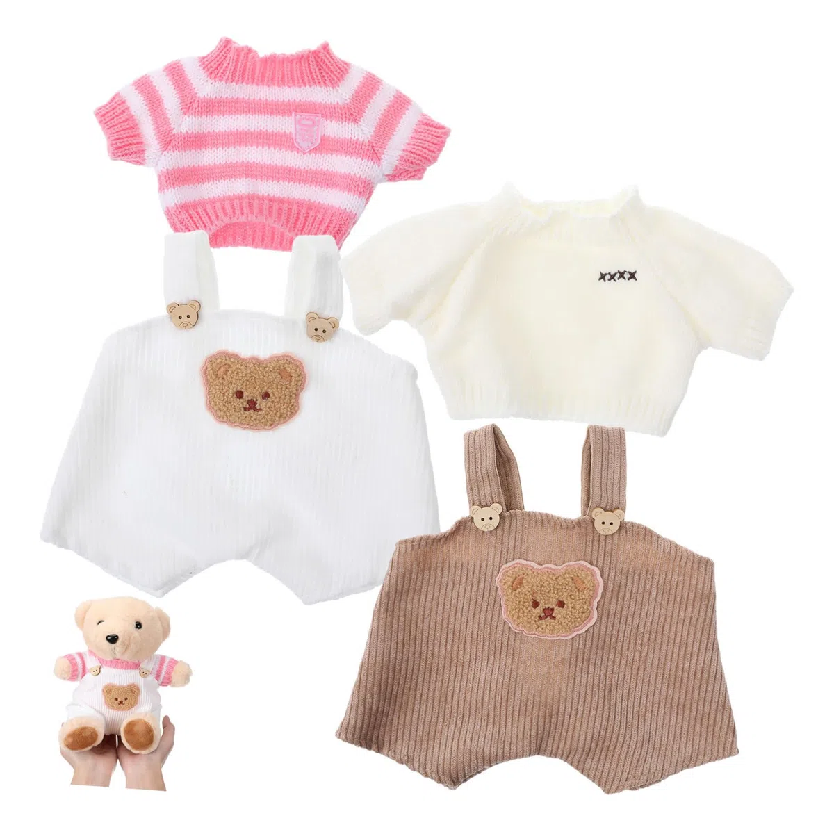 Vestiti Per Bambole Orsetto Set 2 Pezzi Maglione E Pantaloni Con Bretelle Abbigliamento Per Peluche Accessori Per Gioco E Foto