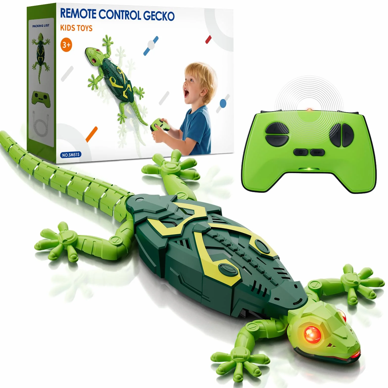 HYES Wall Crawler Geco, Remote Control Crawling Chameleon, telecomando parete geco con occhi luminosi, realistico Lizard robot giocattolo regalo per bambini ragazzi ragazze 3 4 5 6 7 8