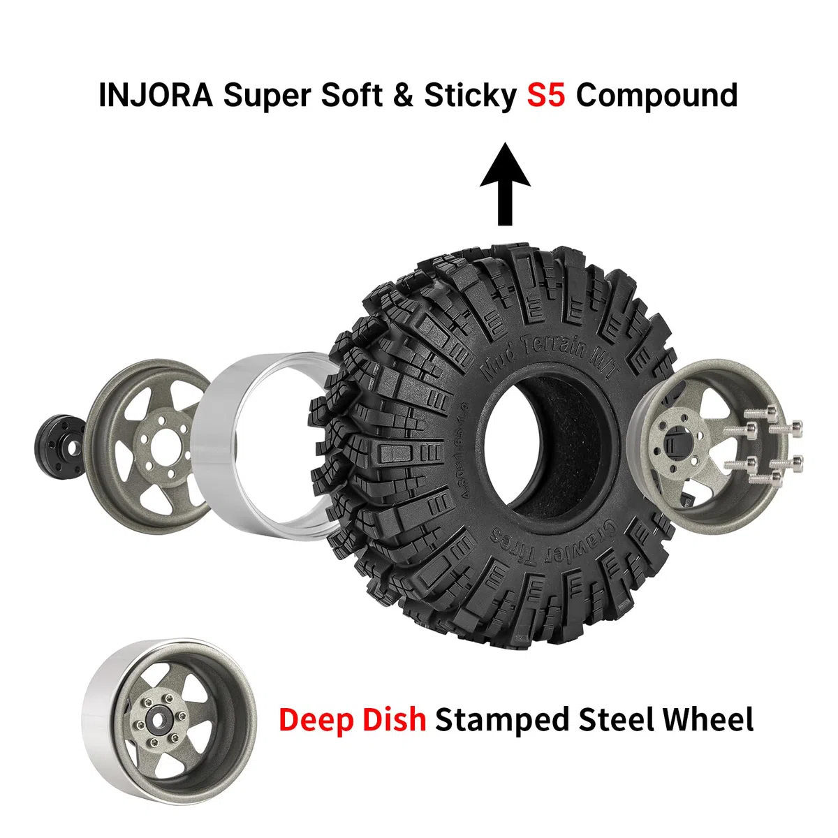 INJORA 1,9 Fango Pneumatici Offset -8.9mm Beadlock Cerchio Ruota per 1/10 RC Crawler Auto Axial SCX10 90046 UTB18 TRX4,Grigio