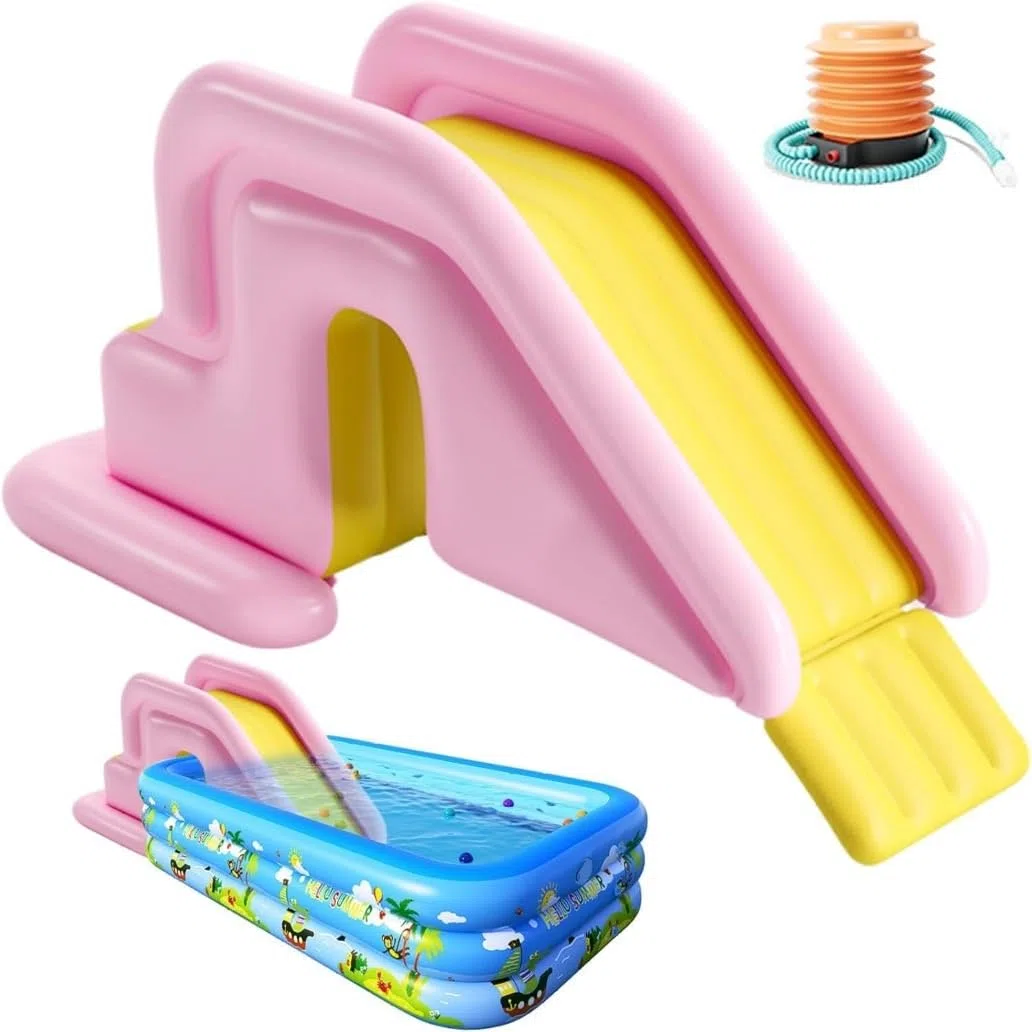 Scivolo Gonfiabile, Gradino Gonfiabile Antiribaltamento con Pompa Pedale di Gonfiaggio(Pink)