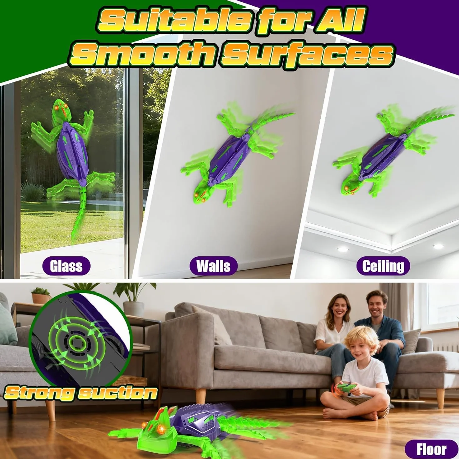 Goody King Geco Telecomandato - Rettile che Scala Pareti e Soffitti - Giocattolo con Movimenti Realistici e Rotazione 360° - Giocattoli interattiviper - Regalo per Bambini e Bambine da 3+ Anni