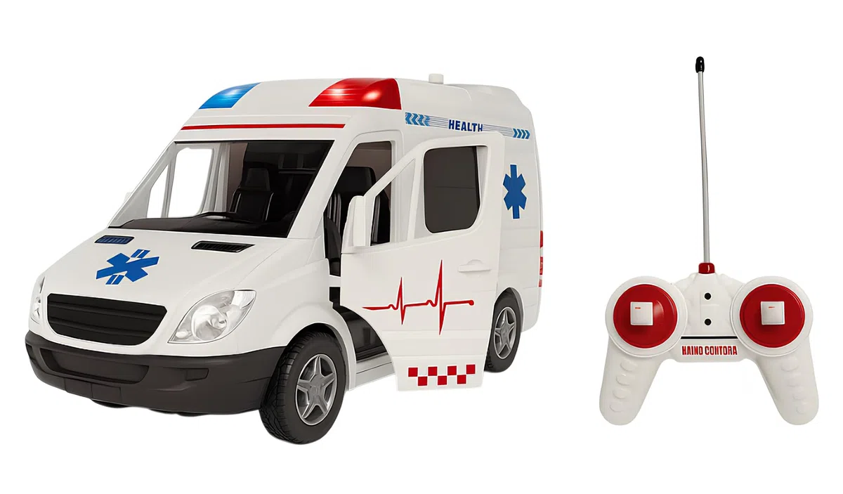 Ambulanza Telecomandata per Bambini Ambulanza Giocattolo con Luci Suoni Sirene Porte Apribili Autoambulanza Grande Scala 1:16 RadioComando Pronto Soccorso Suoni Luci Led Movimento Veicolo Soccorso (A)