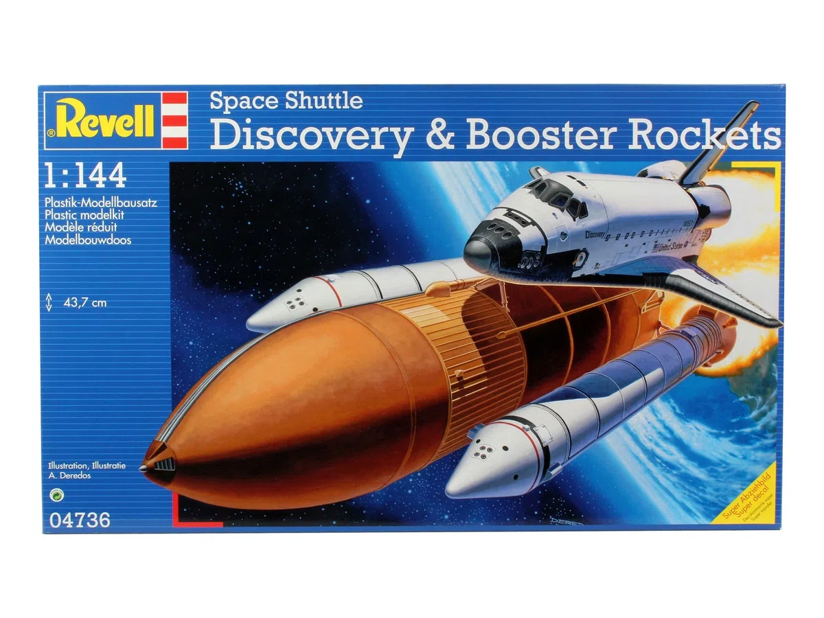 Revell 04736 - Space Shuttle Discovery e Booster Rockets Kit di Modello in Plastica, Scala 1:144
