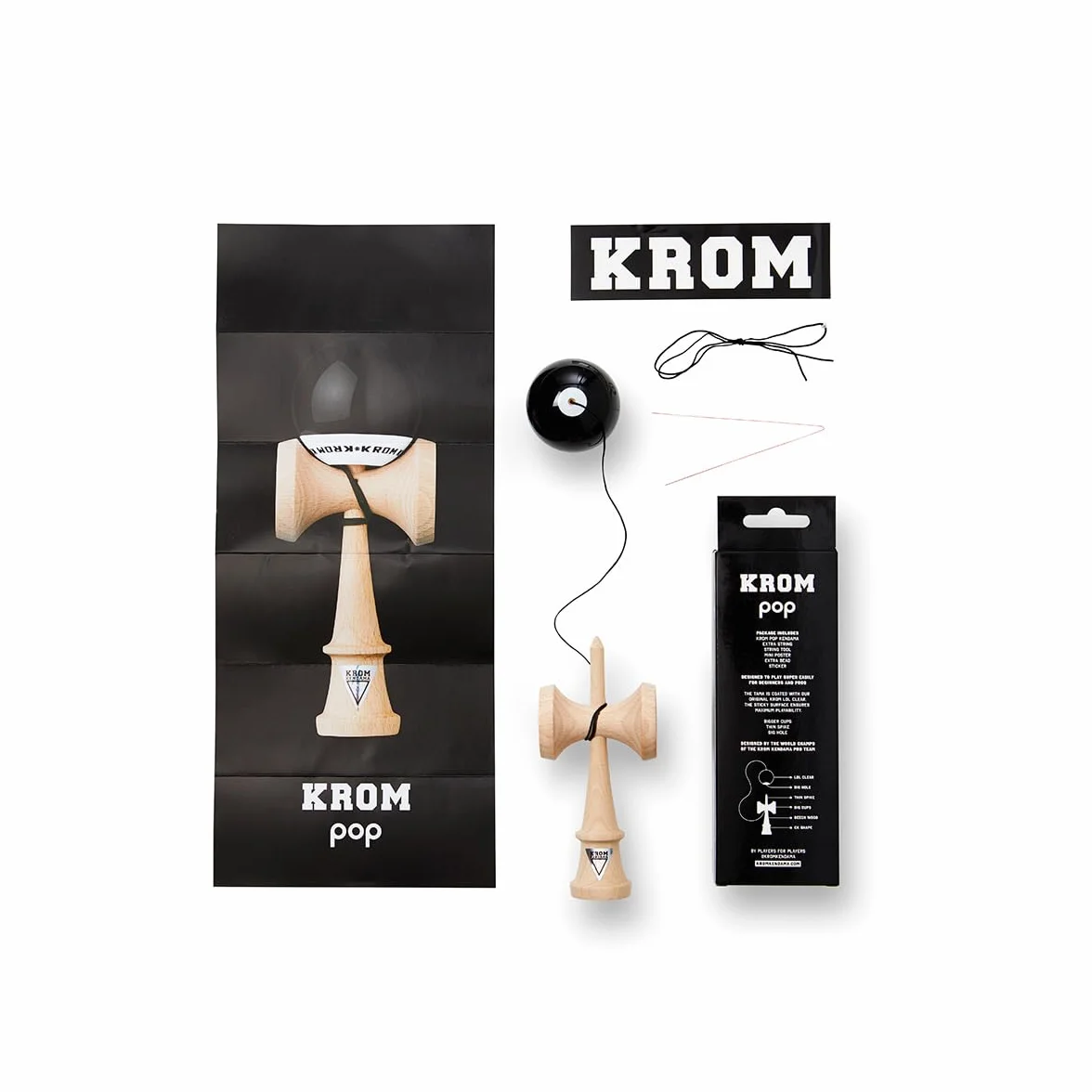 KROM PRO Kendama Originale in Legno per Principianti ed esperti – Pop LOL Nero – Gioco di abilità per Esterni e Interni – Giocattolo in Legno con Corda e Palla