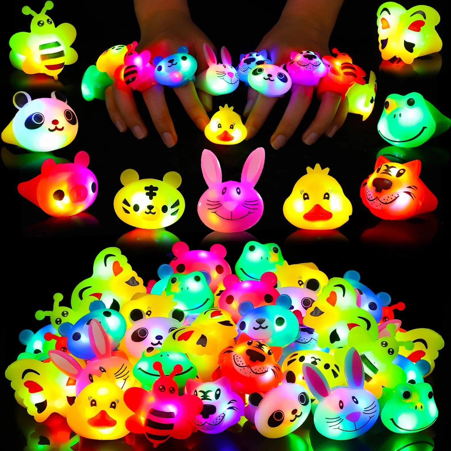 SCIONE 40 pezzi Anelli luminosi a LED Riempitivi lampeggianti per bambini Animale carino Light Up Giocattoli per ragazzi ragazze Premi in classe Bomboniere per feste
