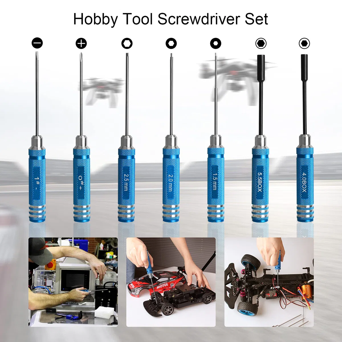 RC Car Tools Kits Set di cacciaviti con pinze,utensili per cacciavite esagonale,12Pcs chiavi a bussola, kit di strumenti di riparazione per l'hobbistica, per auto RC, drone, aereo, elicottero(blu)