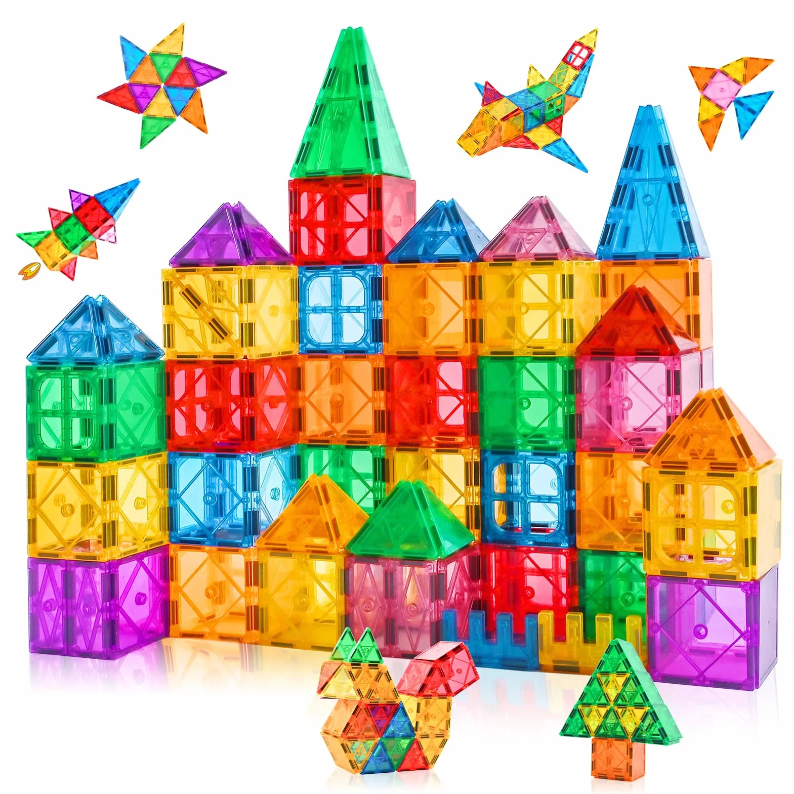 Katiago Costruzioni Magnetiche Bambini, 64 Tessere Magnetiche Colorate di 3 4 5 anni Blocchi Magnetici per Bambini Regalo di Compleanno Costruzione Giocattoli Montessori per ragazzi e ragazze