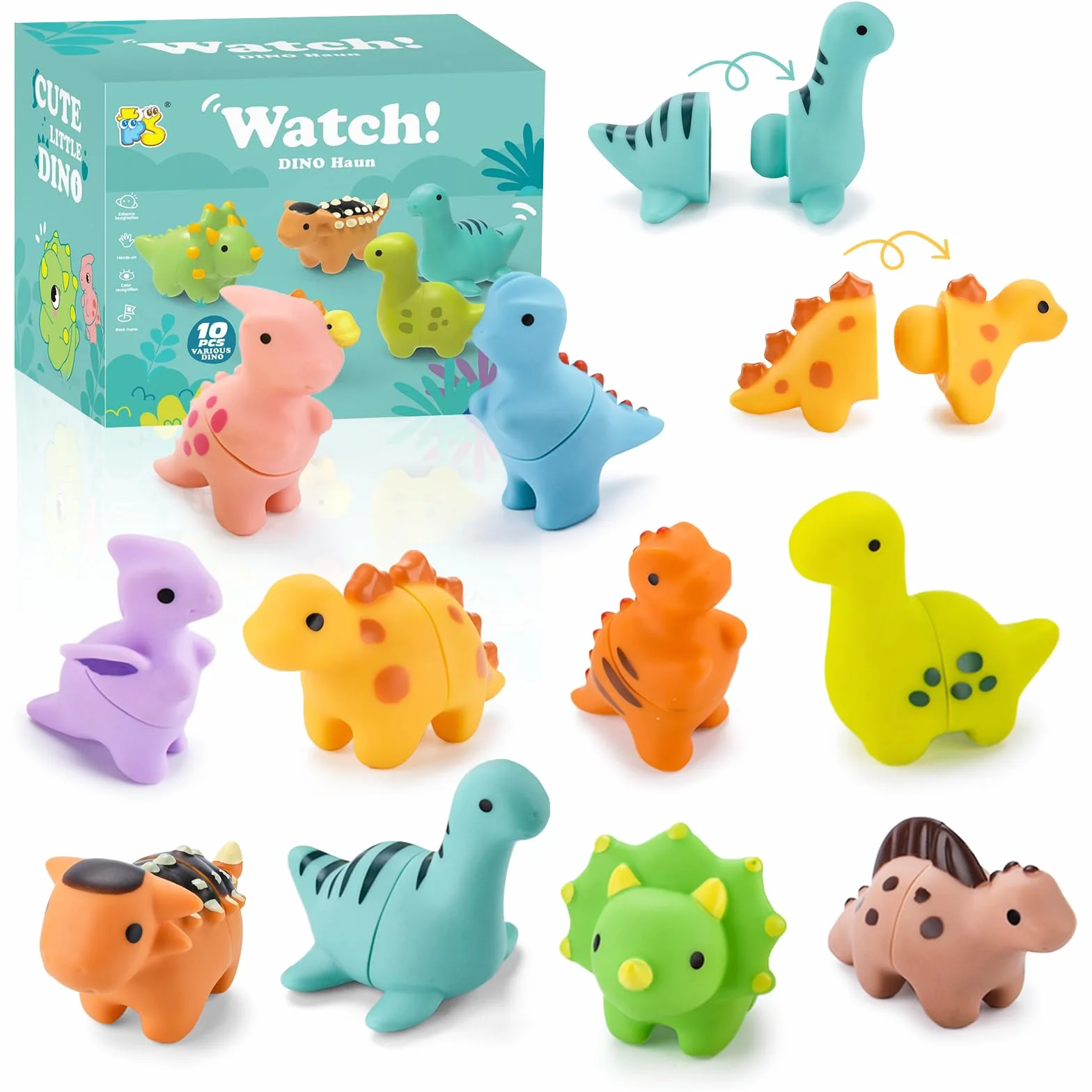 JOYBOY Giocattoli Montessori con 10 Dinosauri per Bambini 1 2 3 Anni, Giocattolo Sensoriale e di Apprendimento Motorio Selezione Colori e Impilabile, Regalo per Natale Compleanni, la Festa dei Bambini