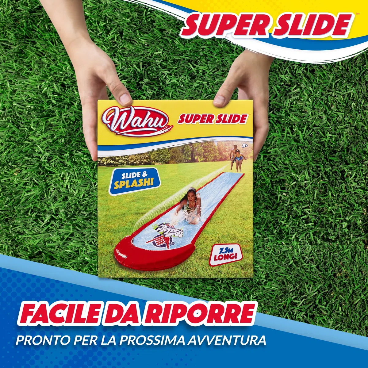 Wahu - SUPER SLIDE - Scivolo Acquatico da 7,5 m per Giochi da Giardino per Bambini dai 5 anni - Con Sistema di Nebulizzazione - Facile da Installare - Regalo Bambino Perfetto per l’Estate