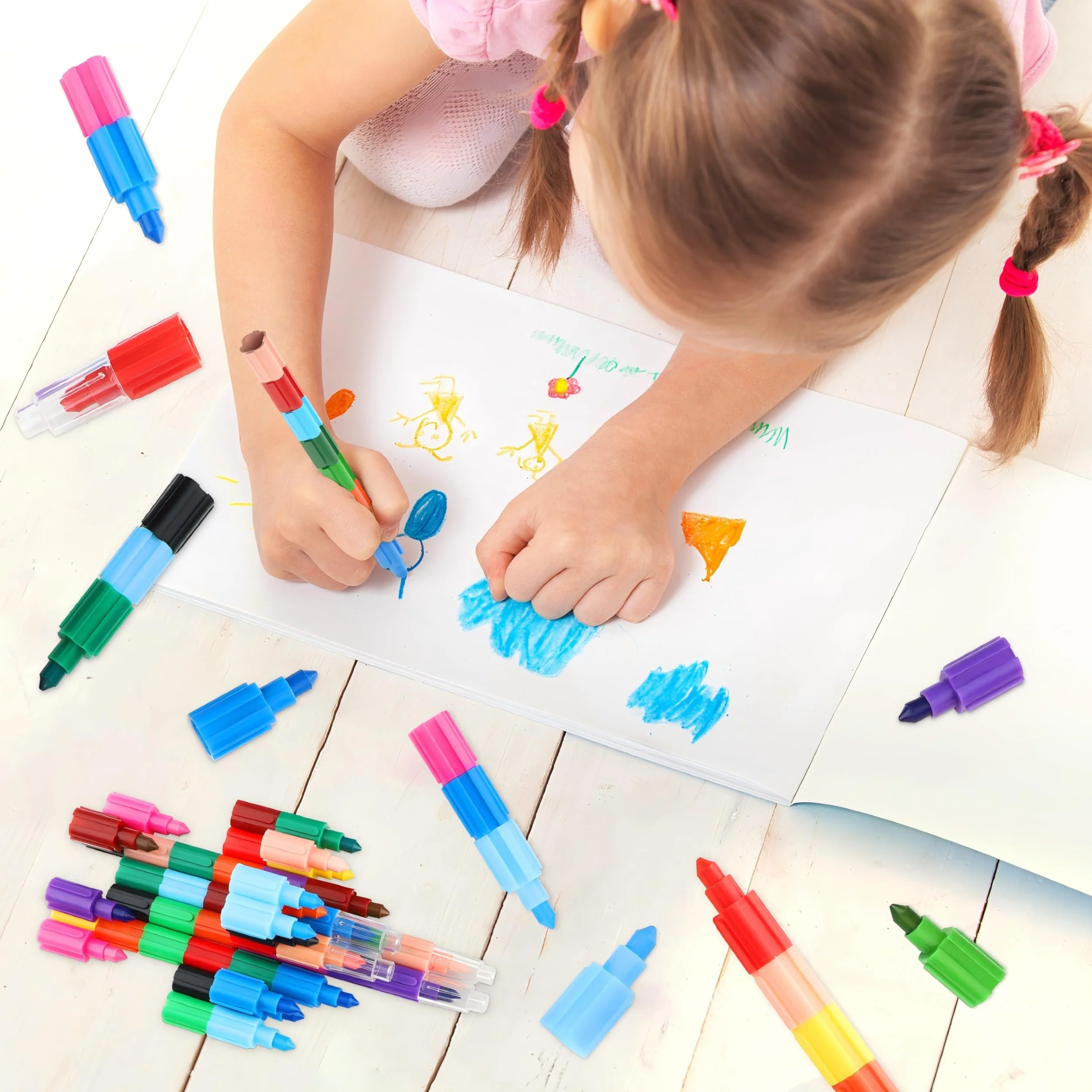 12 Pastelli per Bambini Impilabili fai-da-te,Pastelli a Cera Impilabili Arcobaleno,Matite Colorate impilabili,Set di Pastelli Colorati per Cancelleria creativa,Regalo festa