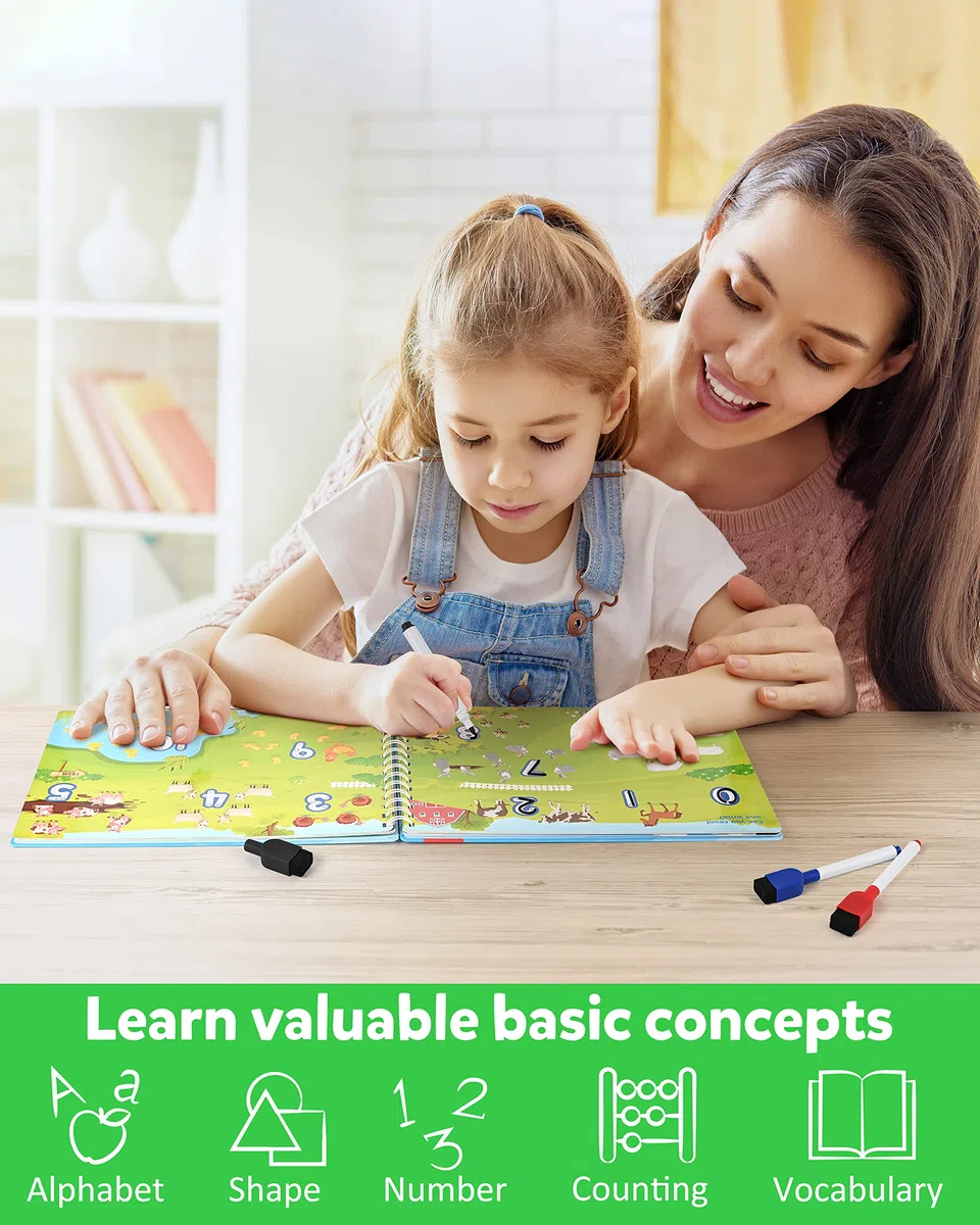 Coogam Matita Controllo Tracing Cartella di Lavoro, Impara a Scrivere Alfabeto ABC Lettere Numeri Libro di Scrittura a Mano Fine Motor Montessori Giocattolo Educativo per Bambini in età Prescolare