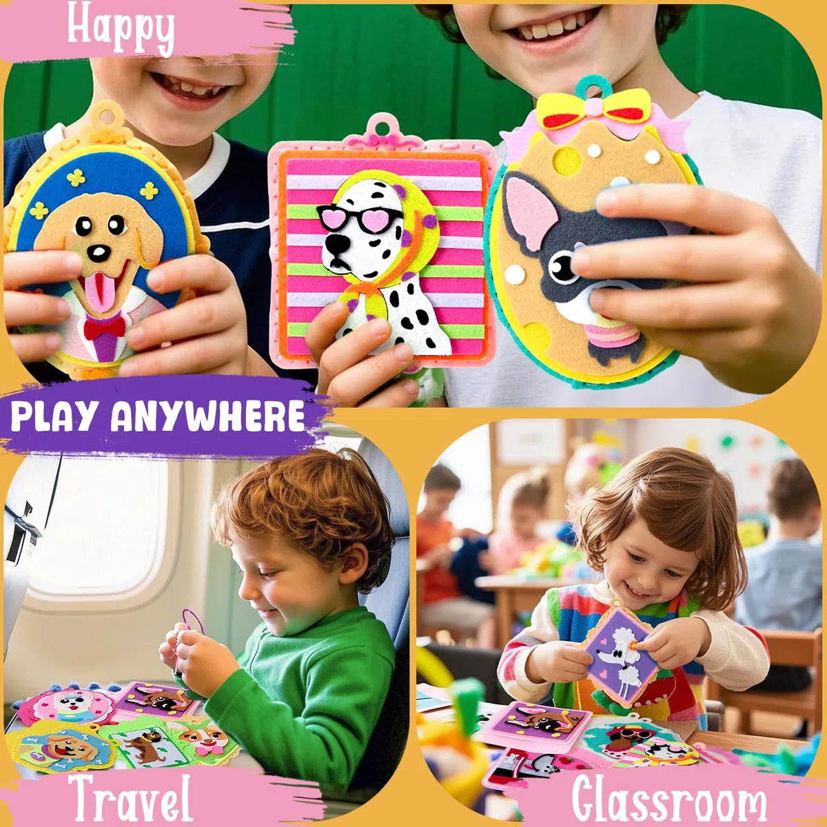Toylink Kit Cucito in Fieltro per Bambini, Kit Lavoretti Creativi per Bambini con 12 Feltro & Fili da Ricamo & Aghi di Plastica, Fai Da Te Regalo Bambina Bambino 6 7 8 9 Anni
