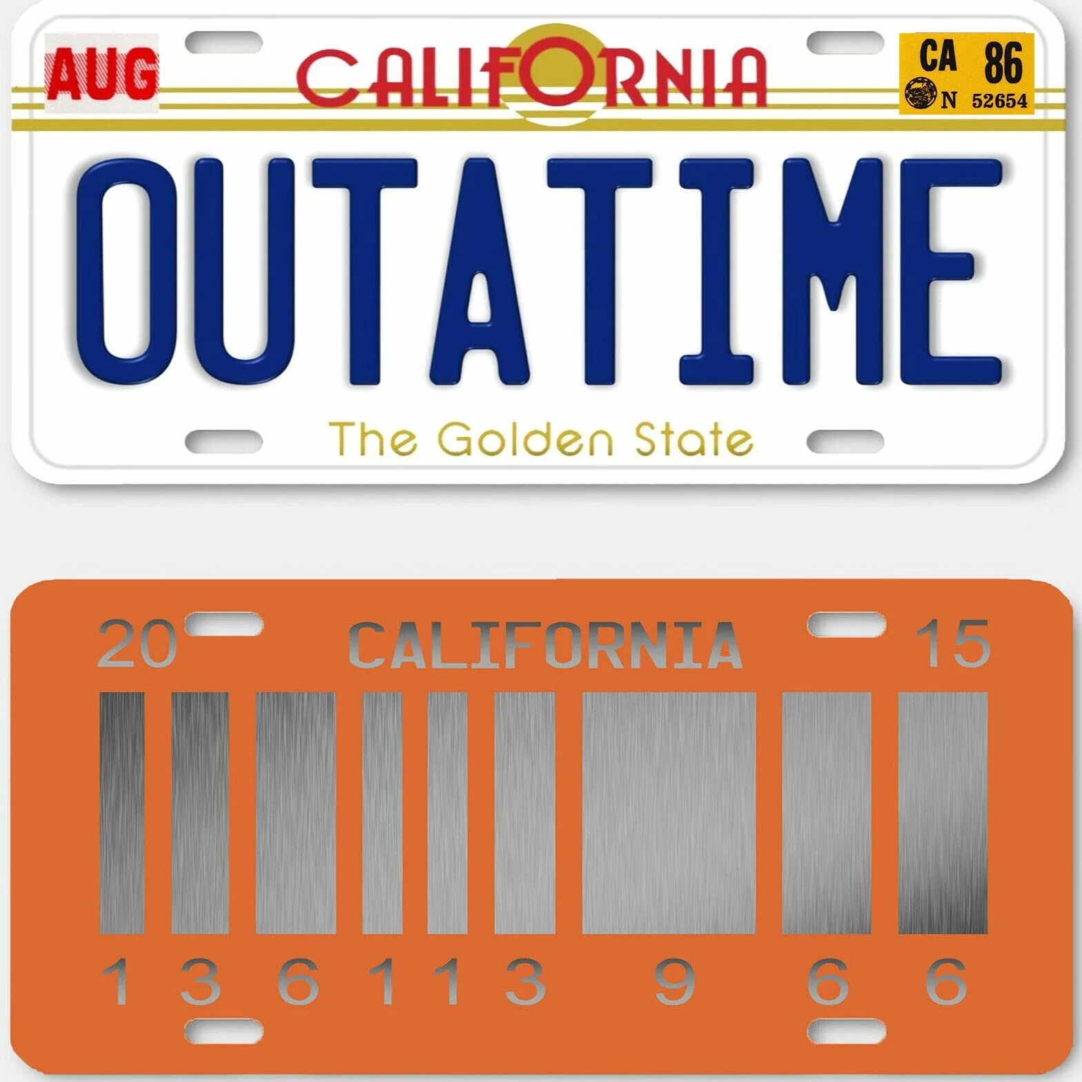 OPO 10 - Lotto di 5 repliche targhe delle Auto dei 3 Film Jurassic + Ghostbusters + Back TO The Future (PF04)