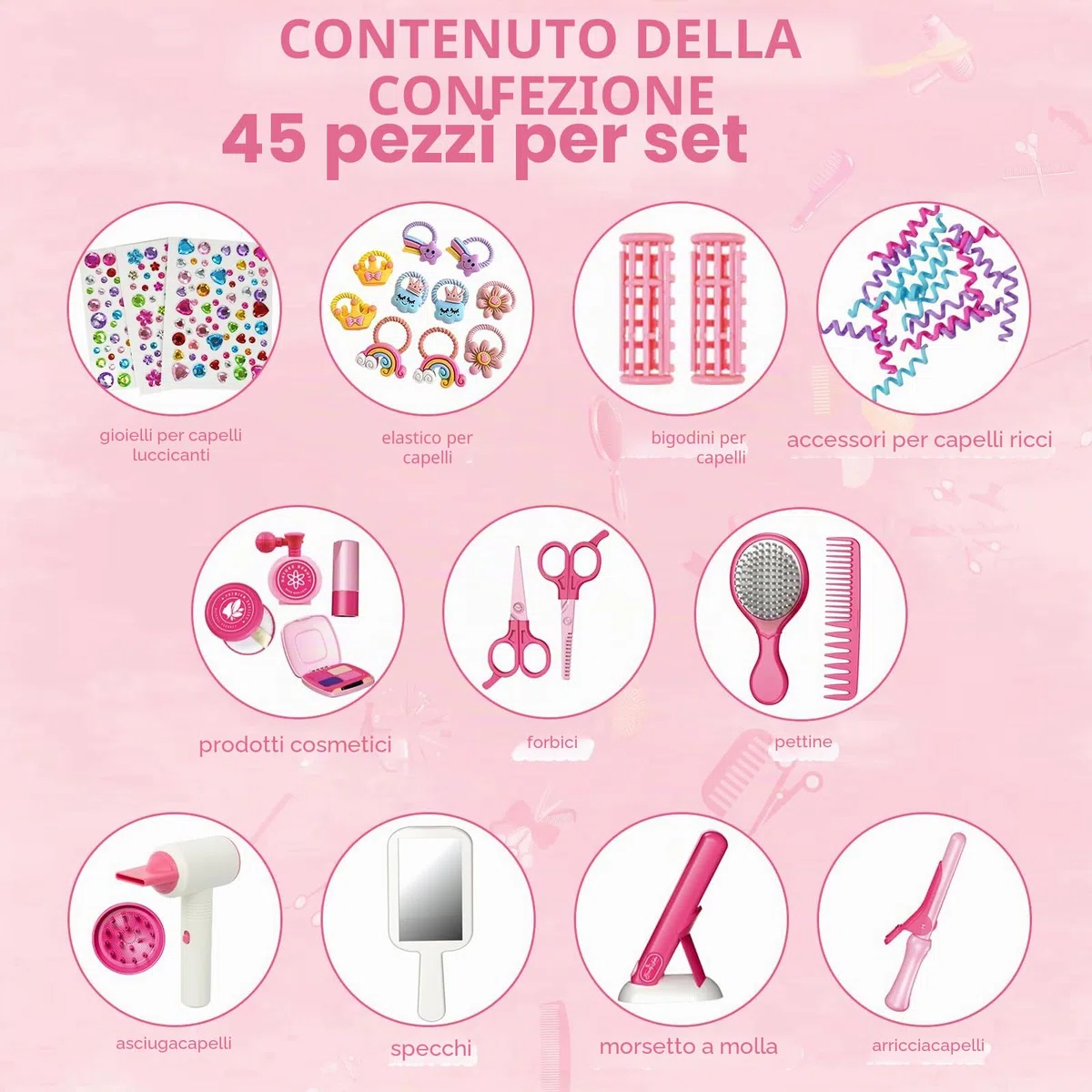 RedCrab Set Parrucchiera per Bambina con Asciugacapelli, Arricciacapelli, Piastra per Capelli, Pettine, Specchio e Accessori per Capelli, Giochi di Ruolo Regali per Bambini 3 4 5 6 7 8 Anni