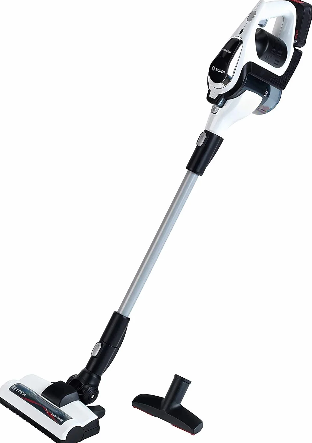 Theo Klein 6812 Aspirapolvere Bosch Unlimited, Aspirapolvere a batterie con Funzione di aspirazione e Sonora, Dimensioni: 16 cm x 16 cm x 80 cm, Giocattolo per Bambini a Partire dai 3 Anni di età