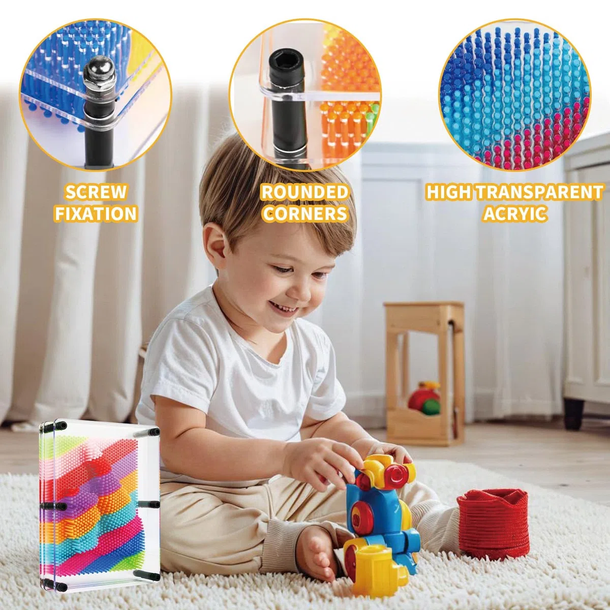 Pin Art giocattolo 3D, di grandi dimensioni, 15,2 x 20,3 cm, 3D, decorazione per casa e ufficio, design arcobaleno unico per bambini e adulti