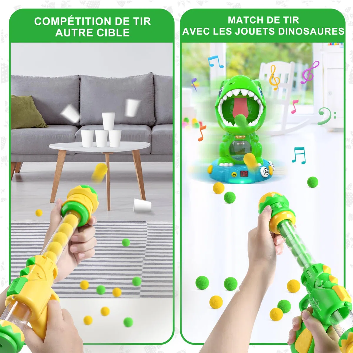EagleStone Giocattoli da tiro a Forma di Dinosauro Mobile per Bambini con spruzzatura, Giocattolo da Gioco elettronico con 2 Pistole a Pompa, 48 Palline, Giocattoli Natalizi per Feste con Suono