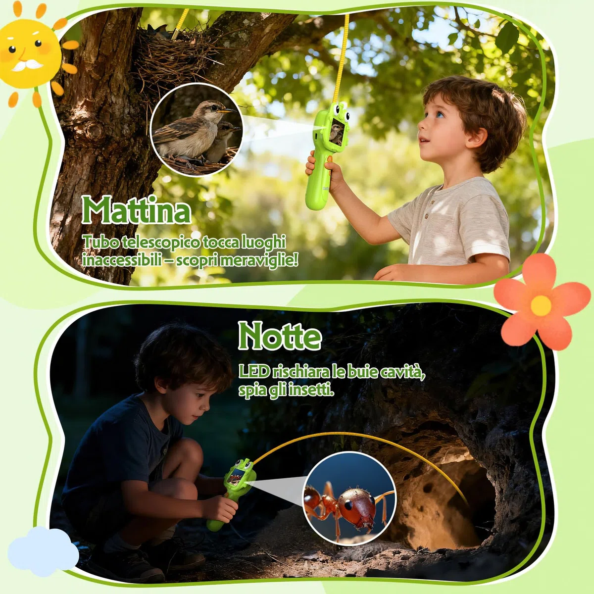 Endoscopio per Bambini,Impermeabile IP67 con 8 LED,giocattoli educativi per Ragazzi e Ragazze 4-12 Anni,Giocattoli per Esplorazione All'aperto,Regalo di Compleanno di Natale