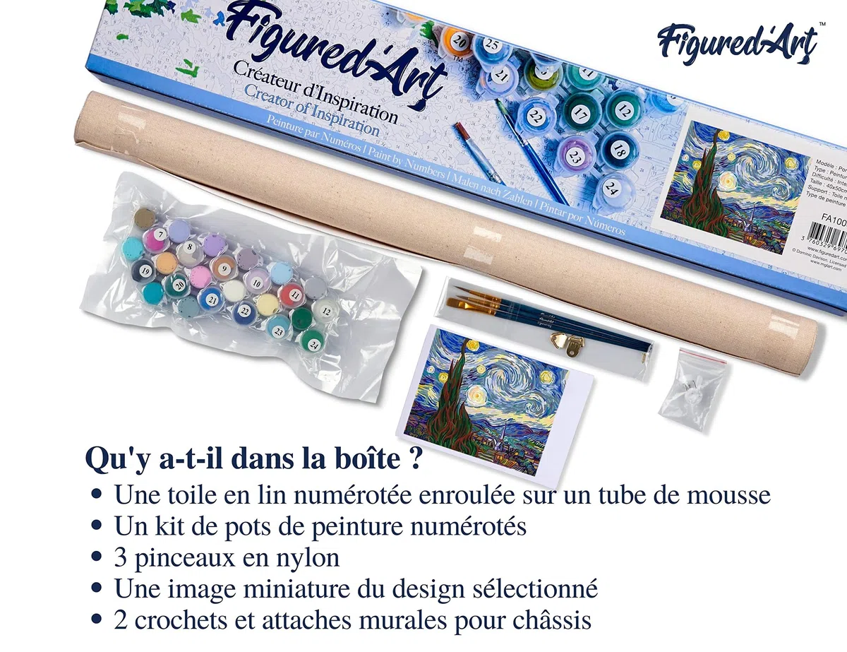 Figured'Art Dipingere con i Numeri - Paint by Numbers Van Gogh Notte Stellata, Passatempo per Adulti, Kit Completo, Hobby Creativi - Quadri fai da te 40x50cm senza cornice
