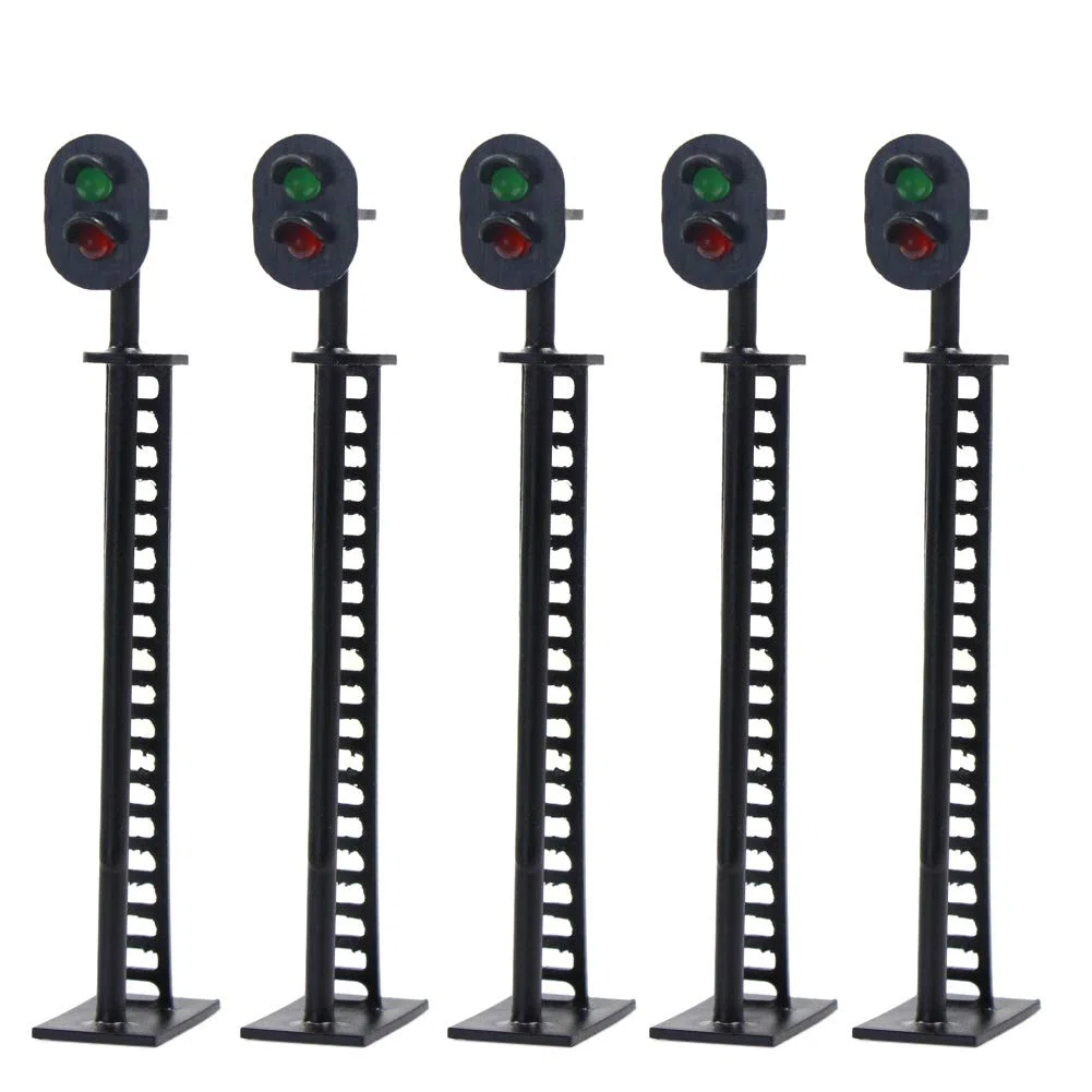 Evemodel Segnali di Blocco Ferroviario Modello 5 Pezzi Scala Ho o OO Verde/Rosso 8 cm 12V LED