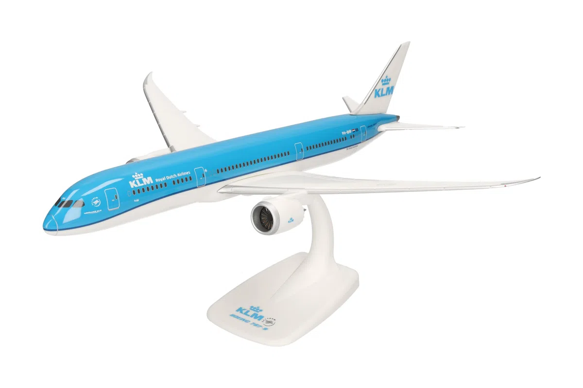 Herpa modello di aereo KLM Boeing 787-9 Dreamliner – PH-BHP "Tulp/Tulip", in scala 1:200 - Snap-Fit, pezzo da collezione, miniatura deco, statuetta con supporto in plastica