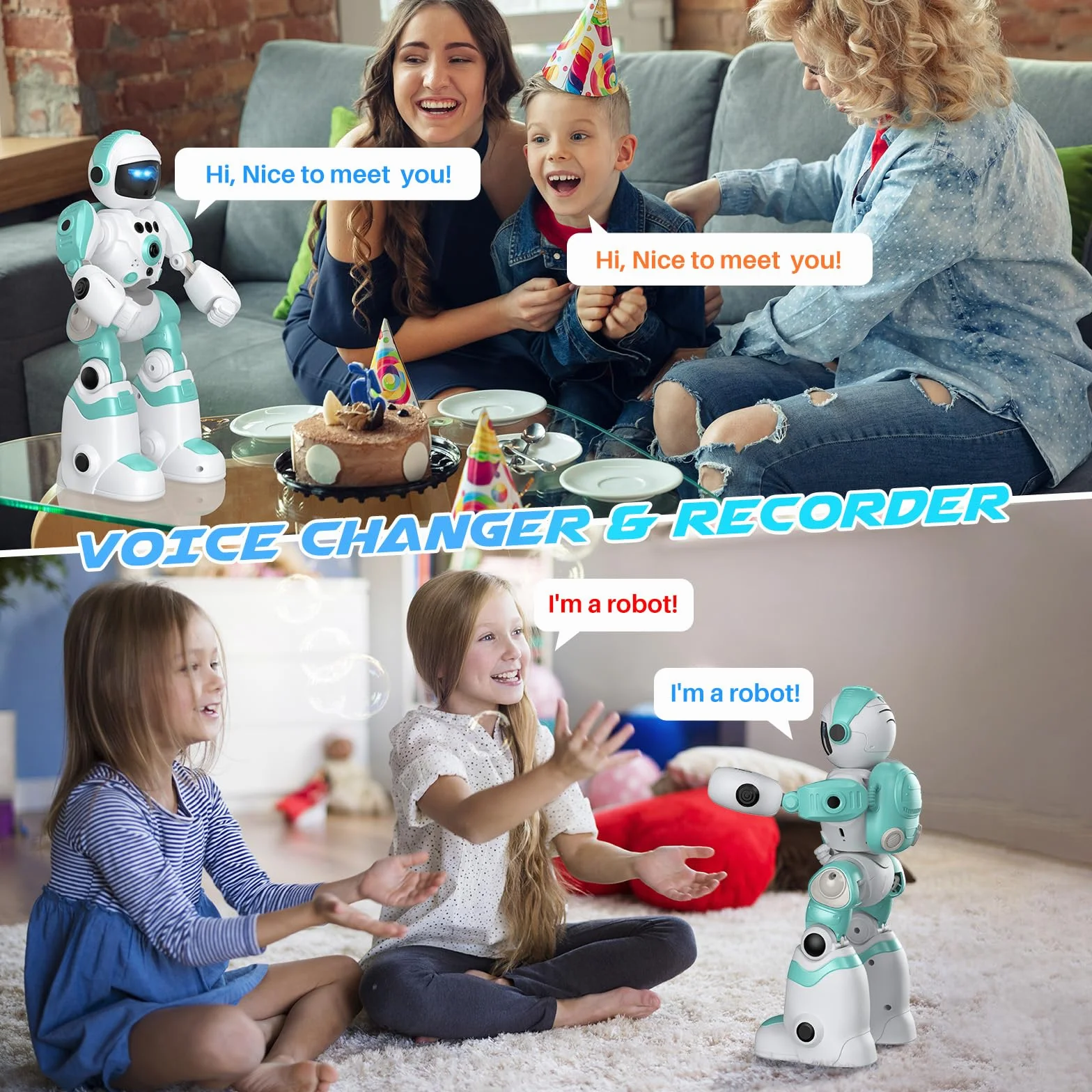 SIMREX Robot Bambini Giocattolo, Ricaricabile e Proiettibile, RC Robot con Occhi LED e Musica, RC Giocattolo con Sensore di Gesto per da 3 4 5 6 7 8 anni Ragazzi e Ragazze Regalo, Blu chiaro