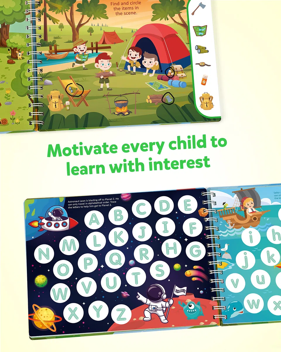 Coogam Matita Controllo Tracing Cartella di Lavoro, Impara a Scrivere Alfabeto ABC Lettere Numeri Libro di Scrittura a Mano Fine Motor Montessori Giocattolo Educativo per Bambini in età Prescolare