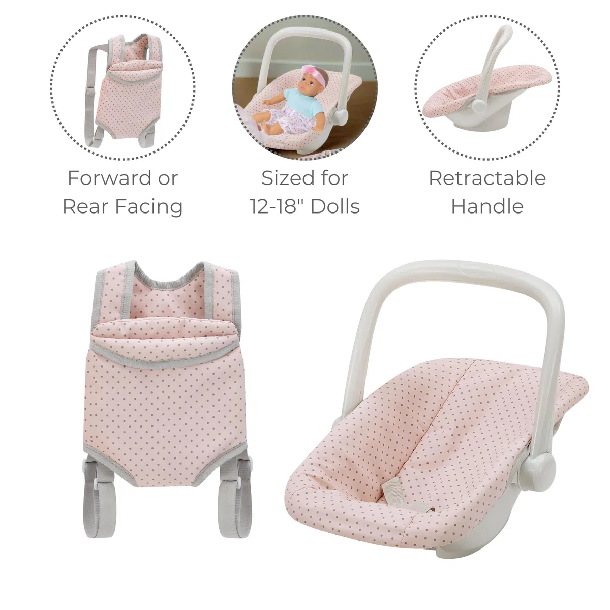 Teamson Kids Accessori Rosa per Bambole: Seggiolino Auto e Porta Bebè
