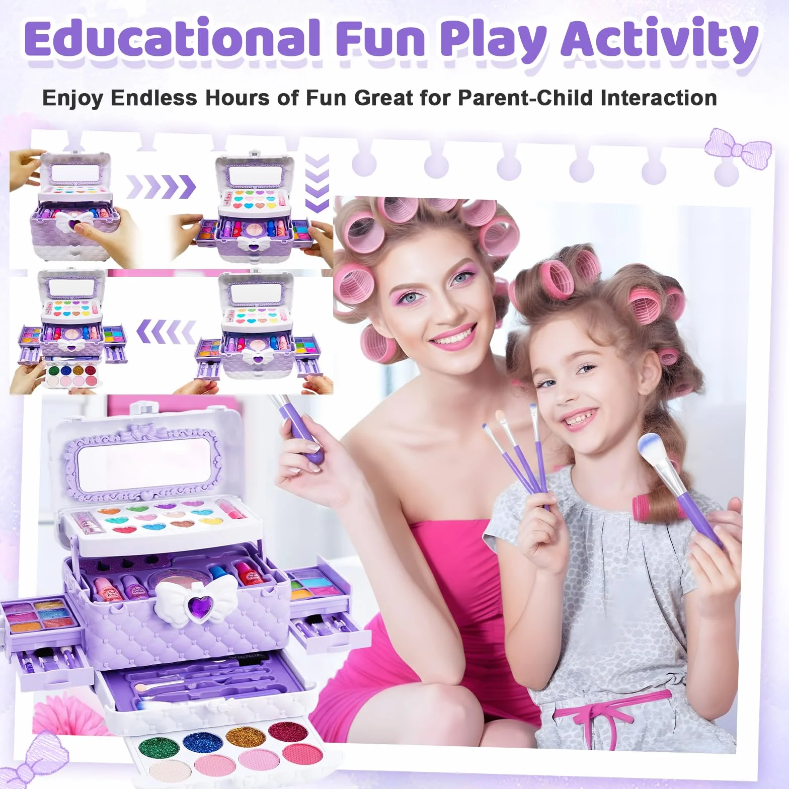 Chennyfun 53 Pezzi Lavabile set di Trucchi per Bambini, Set di Trucco per Bambini per Bambine, Sicuro e Atossico Giocattolo di Ruolo per Regali di Compleanno di Natale per Ragazze dai 3 Anni