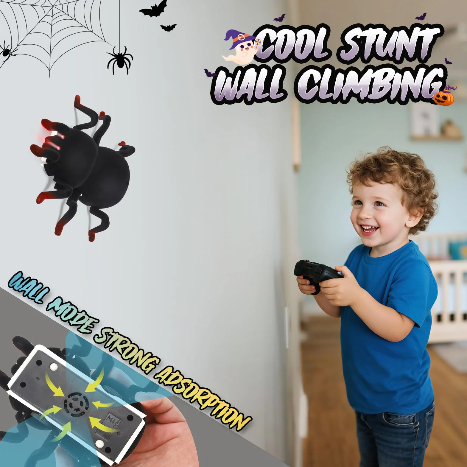Ragno RC telecomandato - Si arrampica su pareti e soffitti, ricaricabile con occhi a LED - Ragno robot giocattolo per bambini dai 3 anni in su - Regalo di Halloween spaventoso per ragazzi e ragazze