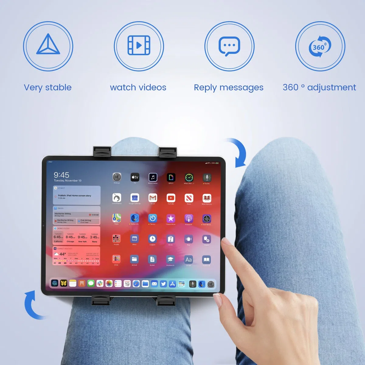 OHLPRO Tavolo da Pilota per Ginocchio per iPad & Tablet 7"-11", 2 Cinturini Elastici Aggiornati per una Fissazione Sicura sulla Coscia, Angolazione Regolabile, Materiale Plastico di Alta Qualità