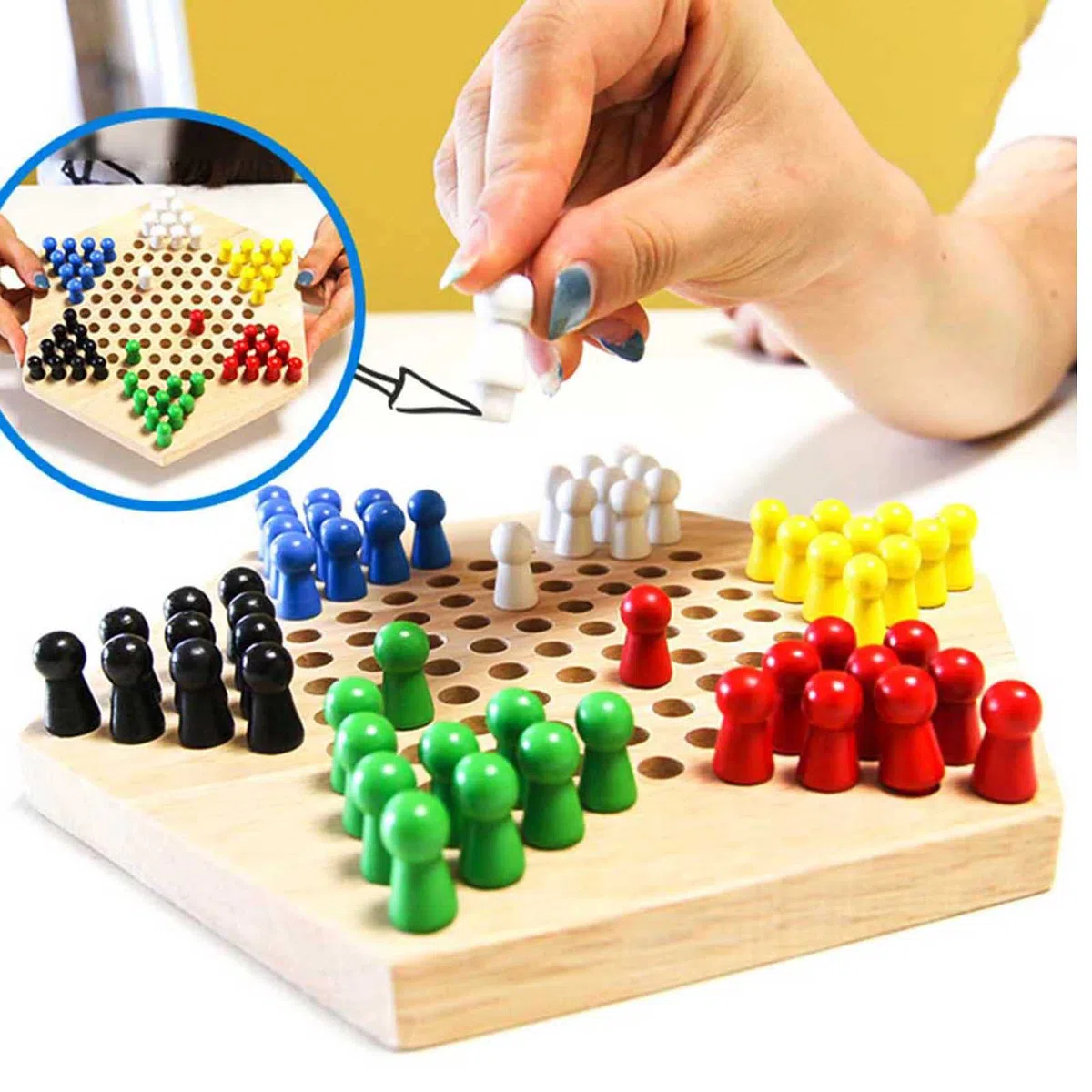 Drfeify Gioco da Tavolo a Dama Cinese per Bambini Gioco da Tavolo educativo Classico in Legno Halma per Famiglie