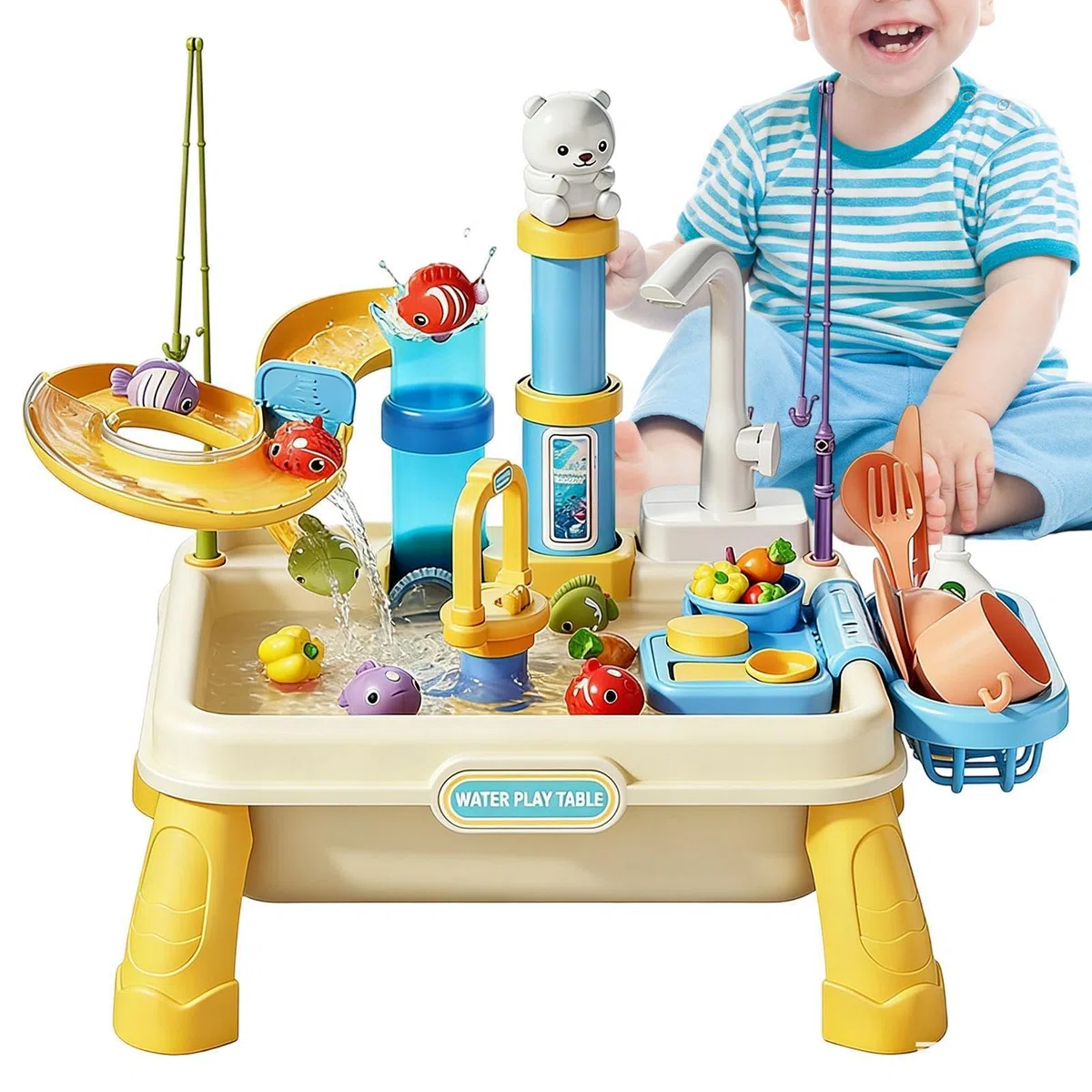 Generico Tavolo 'Acqua | Gioco Sensoriale da Esterno con Pompa Integrata,Tavolo Acqua per attività,per Bambini e Bambine 4-8 Anni Scuola 'Infanzia Giardino Spiaggia Aula all'Aperto