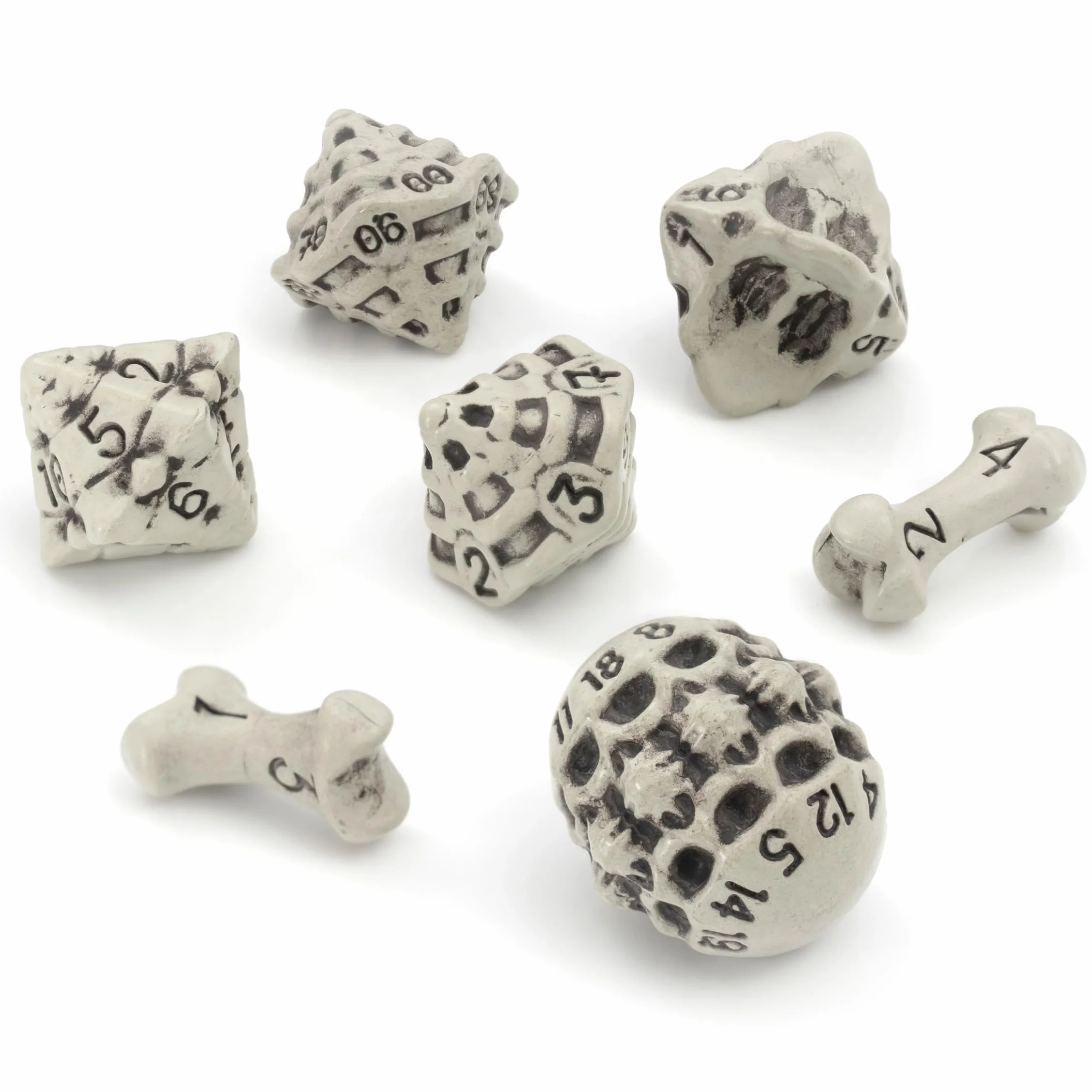Set Dadi D&D - Set di 7 Dadi Poliedrici Teschio e Ossa per GDR/RPG - D20, D12,%D10, D10, D8, D6 & D4. DND Dice Set/Dadi D&D Particolari per Warhammer, Pathfinder, Dungeons & Dragons Gadget (Bianco)