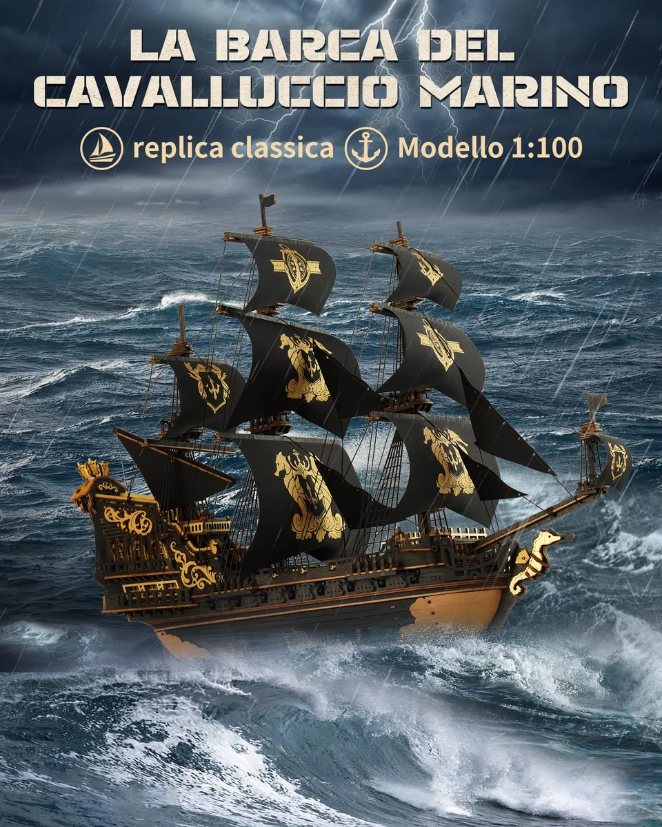 ROKR Kit di Modelli di Barche in Legno Con Puzzle 3D per Adulti, Barca a Vela Fai Da Te Meccanica, Kit di Modelli per Adulti, The Seahorse Barque MCB02