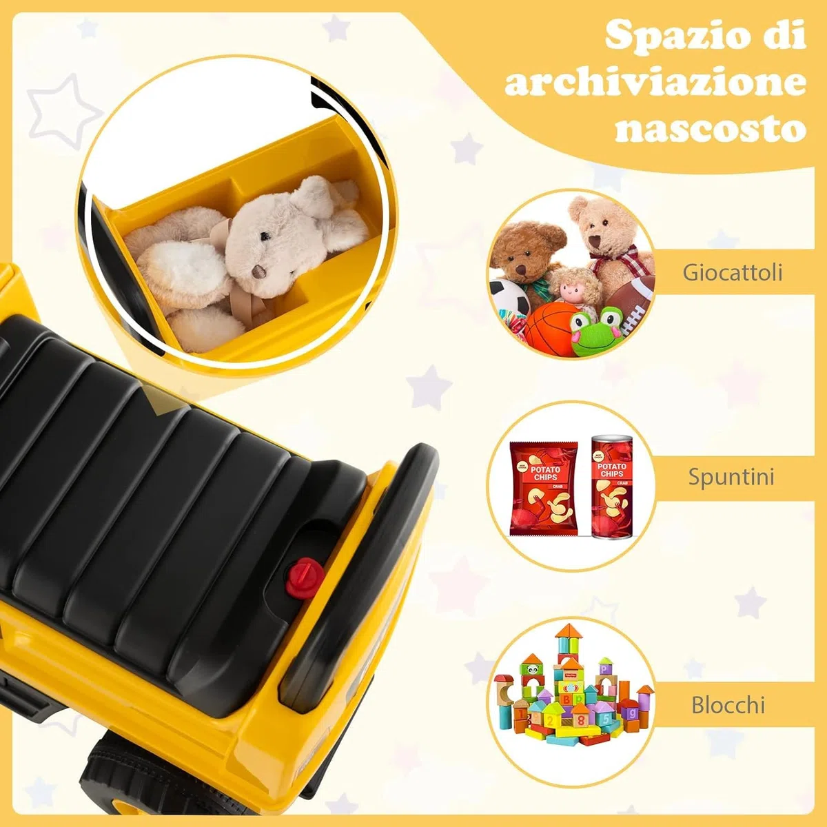 Primi Passi Escavatore Cavalcabile con Braccio Girevole per Bambini 1 3 Anni Schienale Ergonomico Clacson Pala Mobile Vano Portaoggetti e Dispositivo Antiribaltamento Gioco Sicuro e Divertente